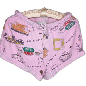 Friends TV Show Women's Pajama Shorts Pink Central Perk Drawstring Size XS 0-2